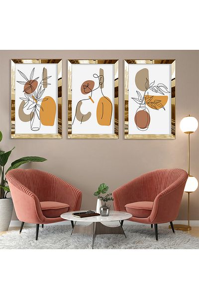 Zevahir Mobilya Dekorasyon Set de picturi din MDF cu model abstract minimalist din plexiglas auriu