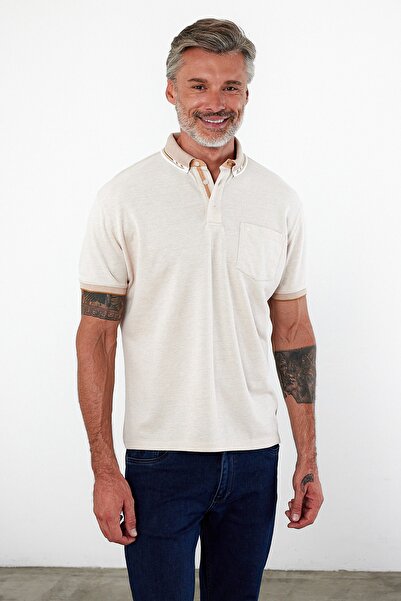 ENQUE تي شيرت رجالي أساسي بياقة بولو وأكمام قصيرة وجيب بلون الخردل