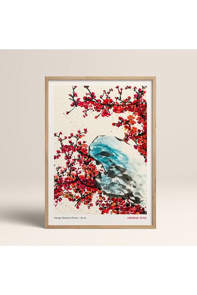 HOMEPACK Рамкирана картина в японски стил Нанбара Сакуджиро 30x40см 40x60см 50x70см Черно Бяло Дърво Jpn071