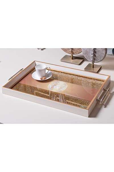 TabloLife Dekoratif Sunum Tepsisi Gold Simli Beyaz
