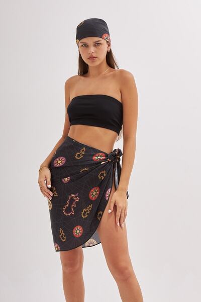 Mozto Sunny Printed Black Pareo