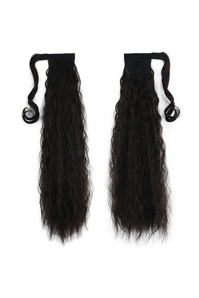 KONAK PERUK Brown Fluffy Wavy Tied Ponytail