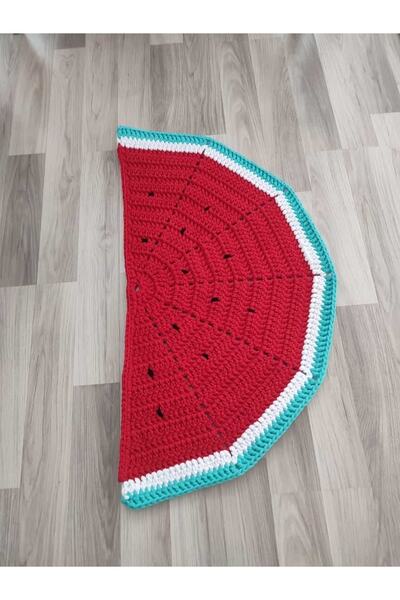 Yoran Büfe Hediyelik Karpuz Model %100 El Örgüsü Yarım Ay Paspas (90x45)