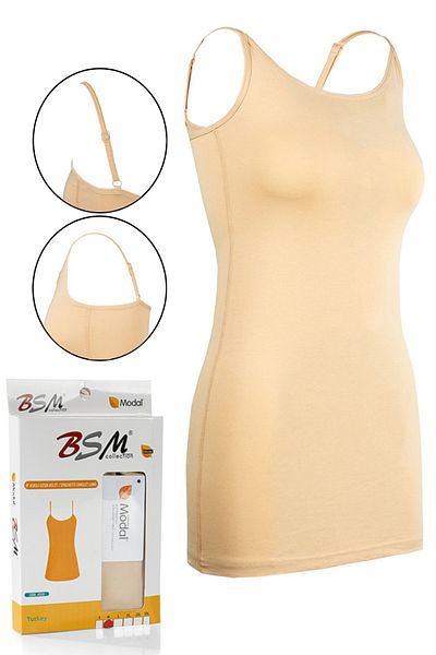 BSM Women's Nude Modal Cotton Rope Strap Long Tank Top