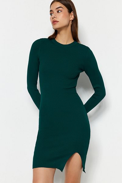 Trendyol Collection Emerald Green Fitted Mini Knitwear Basic φόρεμα TWOAW23EL01416