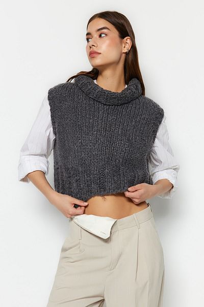 Trendyol Collection Anthracite Crop Soft Textured Turtleneck Knitwear Sweater TWOAW22BZ0058