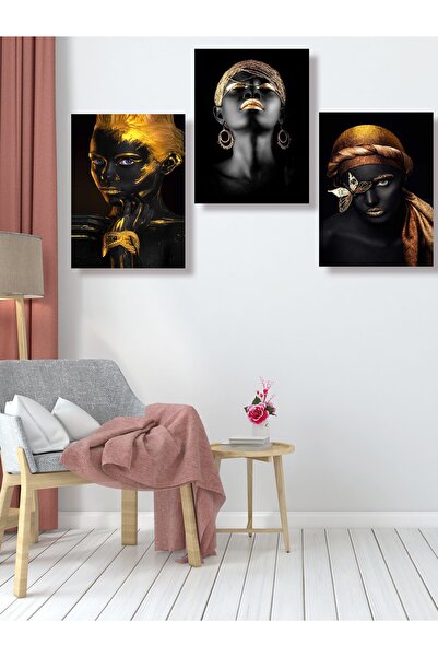 HYL Modern Siyahi Kadın Tablo Seti