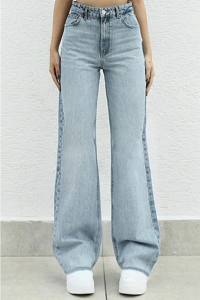 DRC trend Diana Snow Wash Blue Lycra Blugi largi cu talie super inalta Pantaloni Palazzo