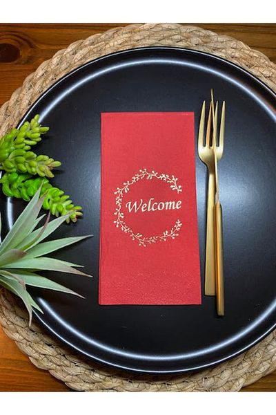 kidspartim Χρυσό επιχρυσωμένο κόκκινο Welcome Waiter Folding Χαρτοπετσέτα 16 τμχ