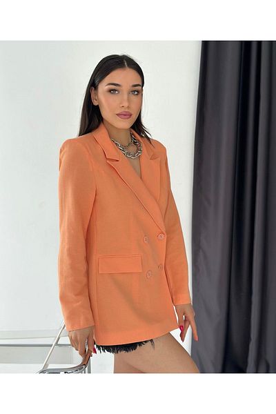 pembekurdelem Linen Double Breasted Blazer Jacket Orange