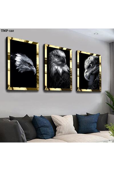 Gold Mirrored Plexiglass Framed Eagle Triple Mdf Table Set