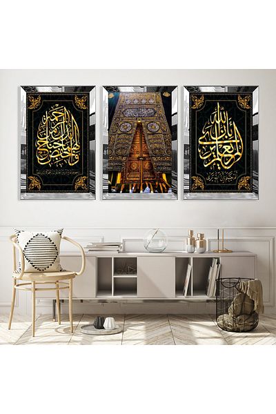 Zevahir Mobilya Dekorasyon Set de pictură din MDF triplu din argint cu cadru din plexiglas cu oglindă argintie