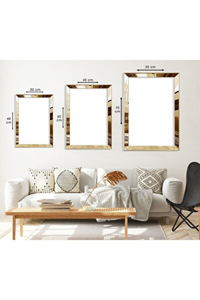 Zevahir Mobilya Dekorasyon Set de pictură din MDF triplu cu flori de pasăre de culoare albastră cu cadru din plexiglas oglindă aurie