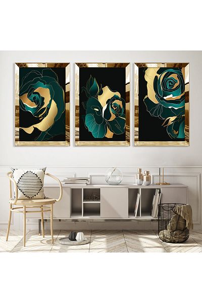 Zevahir Mobilya Dekorasyon Set de pictură din MDF cu model abstract Rose Gold Edge din plexiglas
