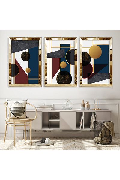 Zevahir Mobilya Dekorasyon Set de pictură din MDF cu model abstract din plexiglas auriu