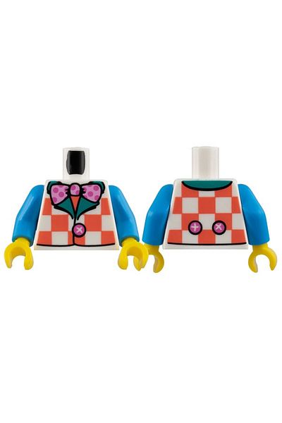LEGO Original Custom Mini Figure Mini Figure Body Torso White Coral Checked Clown with Vest and Bow Tie