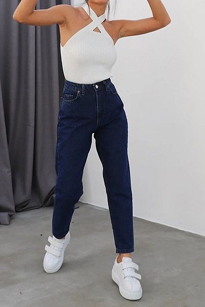 JILLY Eva Dark Blue Talie înaltă Lycra Jeans confortabili pentru mamă - Deldnm
