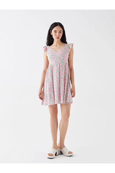 LC Waikiki LCW Lässiges Damenkleid mit V-Ausschnitt und Blumenmuster
