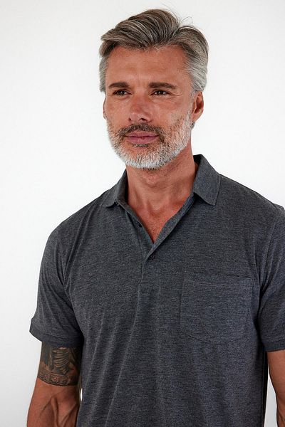 ENQUE Ανδρικό μπλουζάκι Basic Polo με κοντό μανίκι με τσέπη μονόχρωμο καπνιστό