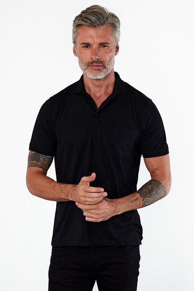 ENQUE Ανδρικό μπλουζάκι Basic Polo με κοντό μανίκι με τσέπη μονόχρωμο μαύρο
