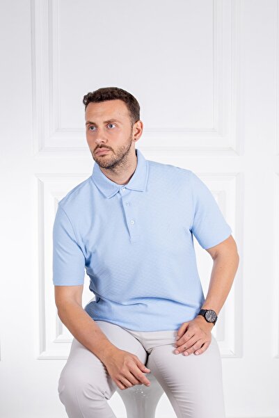 Sarar Μπλουζάκι με γιακά πόλο από 100% βαμβάκι με ανοιχτό μπλε υφή