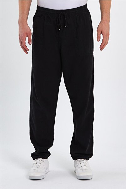 COOL TARZ Erkek Siyah Regular Bağcıklı Keten Pantolon-crepe1479r01s