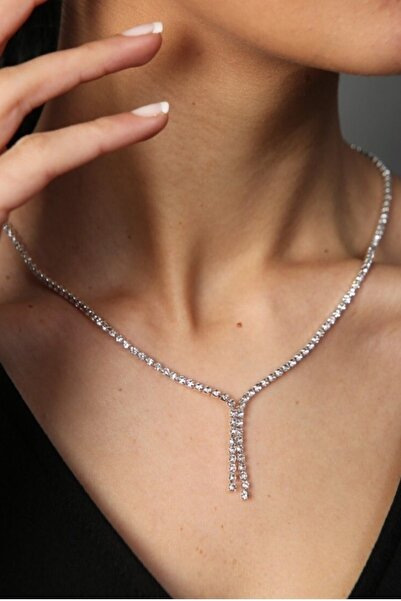 X-Lady Accessories Gümüş Renk Zirkon Su Yolu Abiye Kolye - 2418