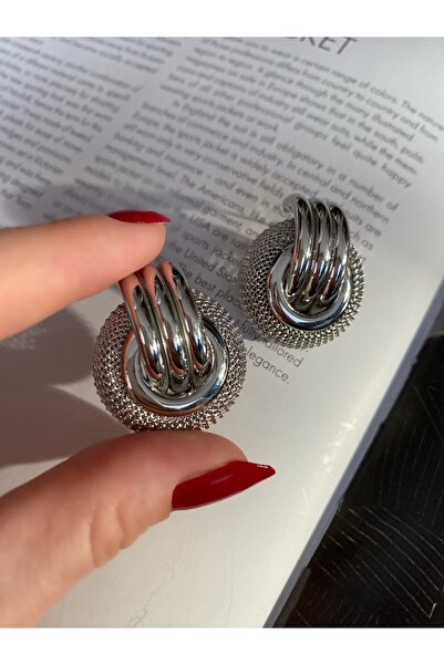 Pinery Jewels Hasır Örme Iç Içe Geçen Halka Küpe Çifti