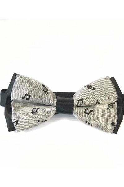 Herşey Nota Nota Ve Sol Anahtar cu imprimeu Papion gri