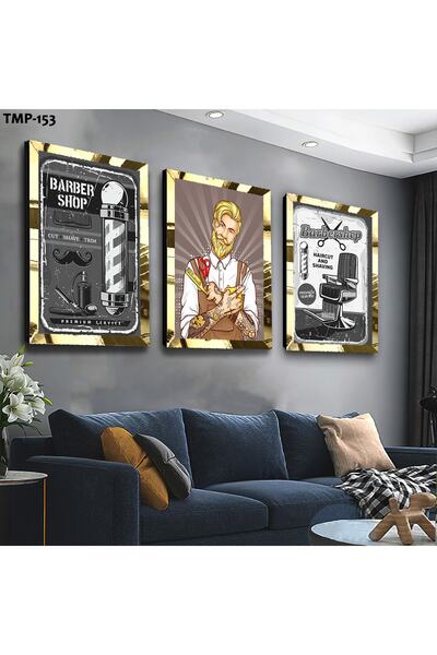 Zevahir Mobilya Dekorasyon Комплект за рисуване от троен MDF с рамка от злате...