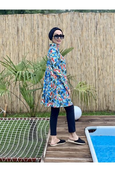 MASSMİZO Γυναικεία μακριά Scuba Digital Print Beach Full Covered Hijab μαγιό Σετ 3 τεμαχίων