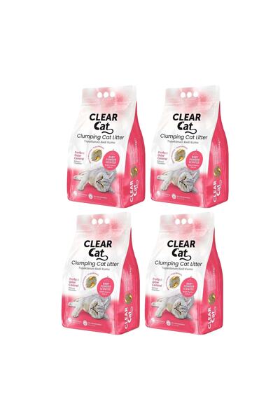 Clear Cat Pudralı Topaklanan Bentonit Kedi Kumu Ince 10 Ltx 4 Adet