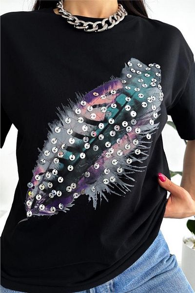 FEMELLE Tricou damă din bumbac brodat cu paiete din noul sezon