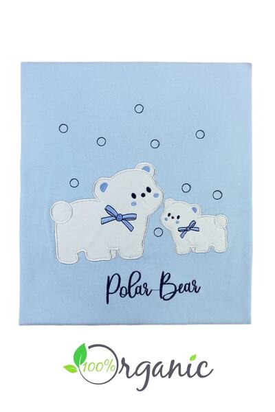 Miniel Baby Boy Polar Bear Embroidered 90 X 80 cm Double Layer Cotton Organic...