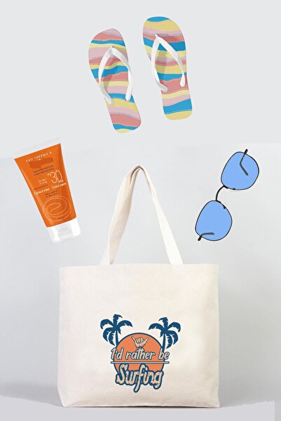 APRENDİ Τσάντα παραλίας με σχέδιο σερφ