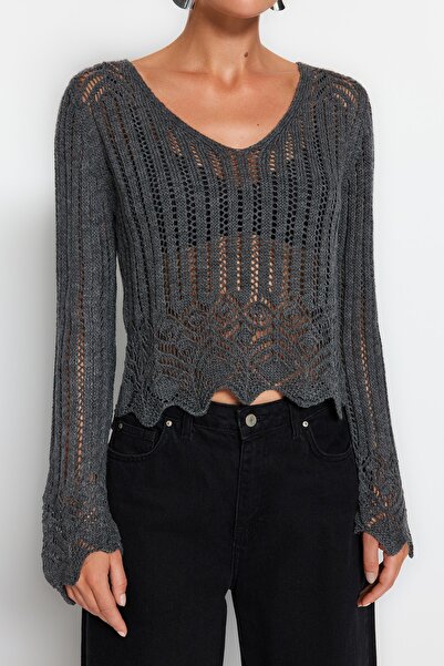 Trendyol Collection Anthracite Openwork/Hole Knitwear Sweater TWOSS20KZ0030