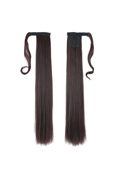 KONAK PERUK Dark Brown Colored Tied Straight Ponytail