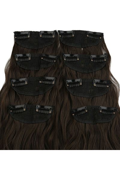 KONAK PERUK Light Brown Fiber Synthetic 8 Pieces Fluffy Wavy Snap