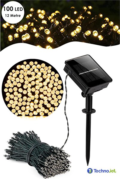 Technojet 100 Ledli 12 Metre Solar Şerit Bahçe Dekorasyon Aydınlatma Led Sarı...