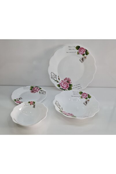 Newore Opal 24 Parça 6 Kişilik Yemek Takımı Pembe Gül Kafes Desen