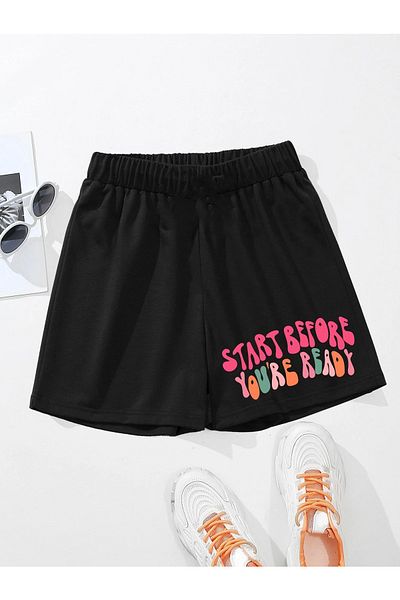 Mythologie Pantaloni scurti din bumbac pieptănat, negru, imprimați, talie înaltă, tricotați, cu buzunare, pentru femei