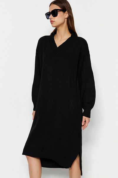 Trendyol Collection Szeroka dopasowana czarna dzianinowa sukienka maxi - Twoaw23El00642
