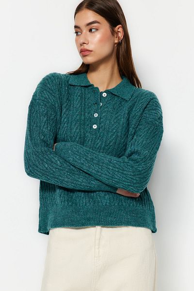 Trendyol Collection Khaki Wide Fit puha texturált kötöttáru pulóver TWOAW21KZ2635