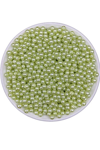 Hedef Bijuteri 50 غرام 5 ملم حبات اللؤلؤ الزجاجي باللون الأخضر الفاتح، خرز لص...