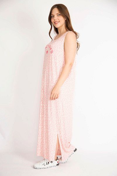 Şans Rosafarbenes, ärmelloses langes Kleid aus Lycra-Viskose mit Lederprint in Übergröße für Damen 65n36375
