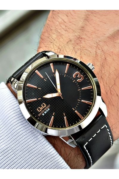 Q&Q Men's Leather Cord Wristwatch - Qb99j161d