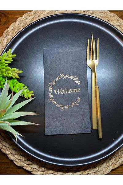 kidspartim Χρυσό επιχρυσωμένο μαύρο Welcome Waiter Folding Χαρτοπετσέτα 16 τμχ