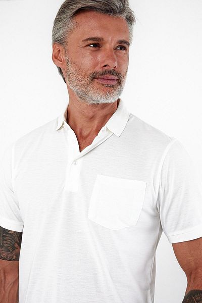 ENQUE Ανδρικό μπλουζάκι Basic Polo με κοντό μανίκι με τσέπη μονόχρωμο λευκό