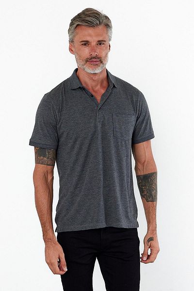 ENQUE Ανδρικό μπλουζάκι Basic Polo με κοντό μανίκι με τσέπη μονόχρωμο καπνιστό