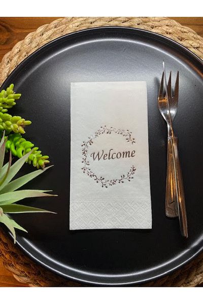 kidspartim Ασημί ένθετο Λευκό Welcome Waiter Πτυσσόμενο Χαρτοπετσέτα 16 τμχ